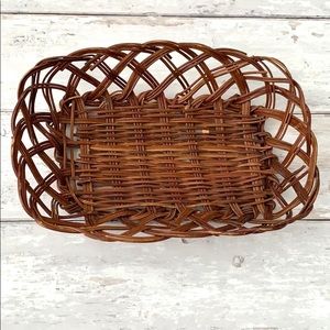Rectangular Wicker Basket Home Decor Storage Bin Dark Brown Wood